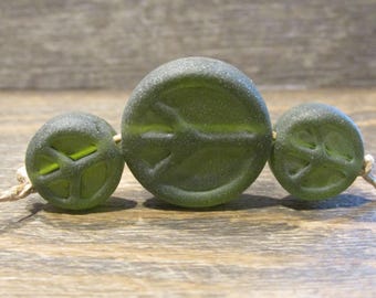 Green Matte Olive Peace Trio Focal Lampwork Glass Bead NLC Beads