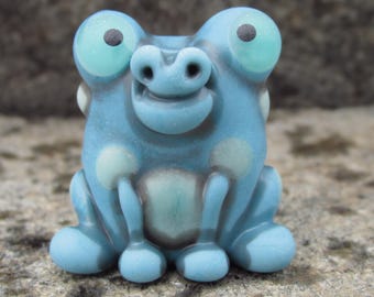 Turquoise Copper Green Spots Frog Toad Lampwork Glass Bead NLC Beads