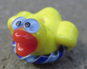 Yellow Rubber Duck With Floatie Lampwork Glass Duck Bead NLC Beads