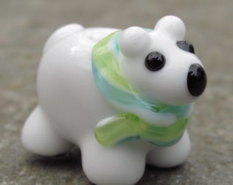 White Polar Bear With Scarf Lampwork Glass Bead NLC Beads