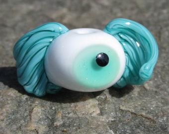 Blue Flying Eyeball with Black Wings Lampwork Glass Bead NLC Beads