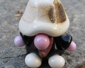 Sale Black and Silvered Ivory Heart Love Garden Gnome Lampwork Glass Bead NLC Beads