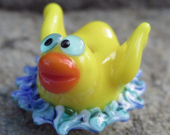 Yellow Rubber Duck Ballerina Lampwork Glass Duck Bead NLC Beads
