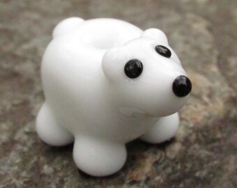 White Polar Bear Lampwork Glass Bead NLC Beads