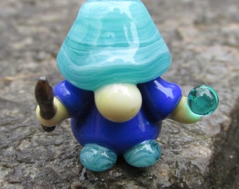 Water Wizard Blue Aqua Crystal Ball Wand Garden Gnome RPG Mini Lampwork Glass Bead NLC Beads