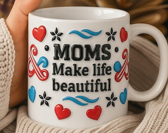 Taza de cerámica con forma de corazón 3D, regalo para mamá