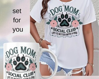 Dog Mom Gift Set: Cotton T-Shirt & Ceramic Mug - Dog Lover Apparel