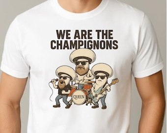 We Are The Champignons T-Shirt: Vintage Rock Concert Mushroom Band Parody