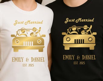 Just Married Honeymoon Tee: Newlywed Matching Shirts - Est. 2025
