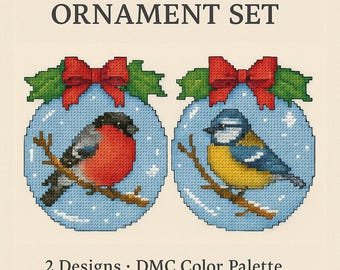 Christmas Bird Ornament Cross Stitch Pattern • Bullfinch & Blue Tit (PDF Pattern)