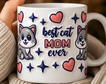 Cat Mom Coffee Mug Gift Set, Kitten Design, 11oz Ceramic