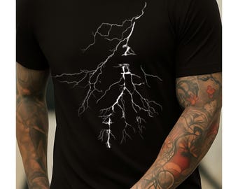 Lightning Bolt T-Shirt for Men – Dark Aesthetic Thunder Tee – Electric Storm Graphic Shirt – Grunge Streetwear – Gift for Him – Gift for Dad