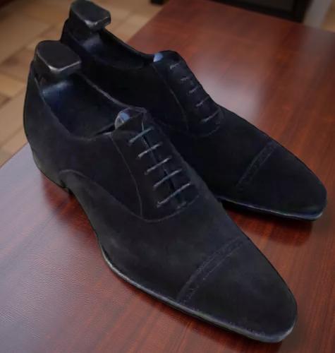 Handmade Men Black Genuine Suede Leather Formal Oxford Dress Shoes For Men