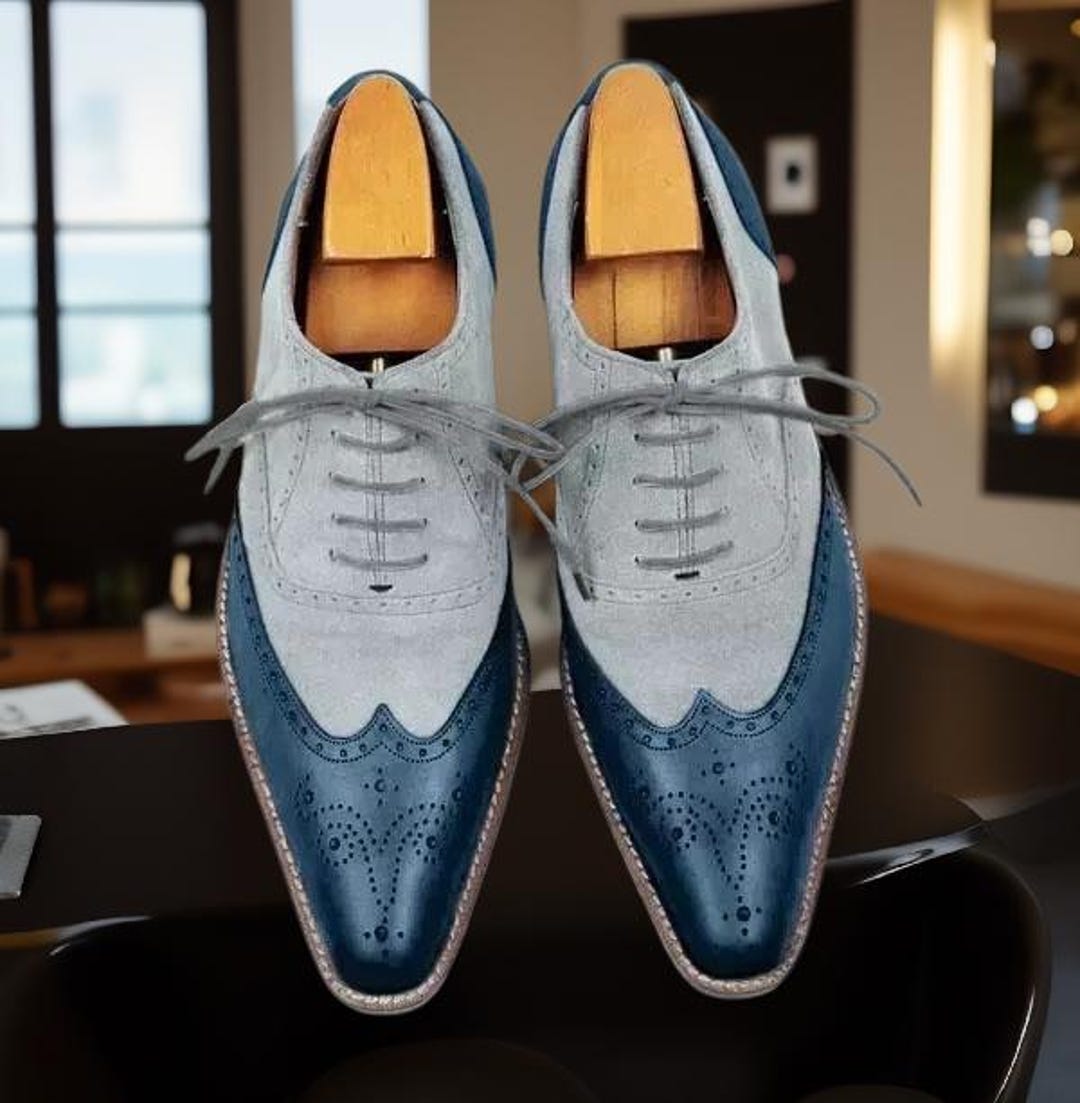 blue grey dress shoes Men Dress Shoes MDS-Barnes-IH, Navy / 15 main image 1