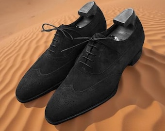 Handgemaakte zwarte suède oxfordschoenen voor heren: formele leren geklede schoenen