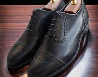 Handmade men black brogue shoes, oxford dress formal shoes mens, leather shoes