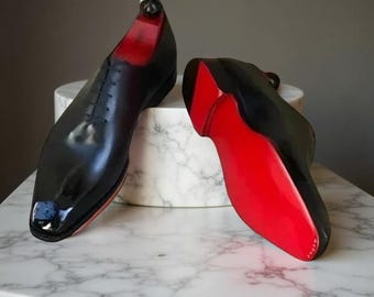Handgemaakte zwarte leren oxford herenschoenen, formele leren kantoorschoenen heren