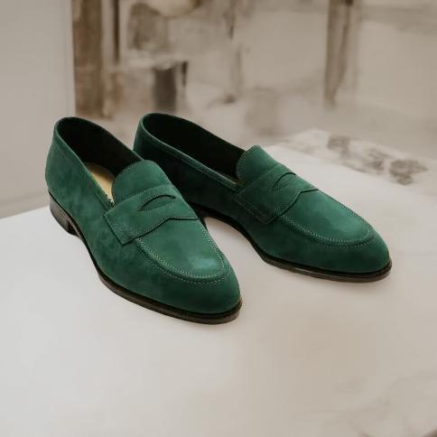 Handmade Men's green suede penny loafer shoes formal dress leather moccasin shoe Handmade Men's green suede penny loafer shoes formal dress leather moccasin shoe