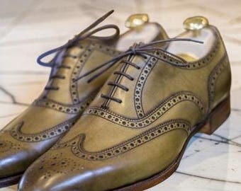 Chaussures richelieu en cuir vert clair pour hommes faites à la main, chaussures de mariage de qualité à personnaliser
