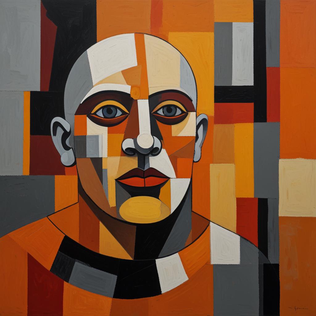 Abstract Realism Art Print: Orange & Grey Portrait (Digital Download)
