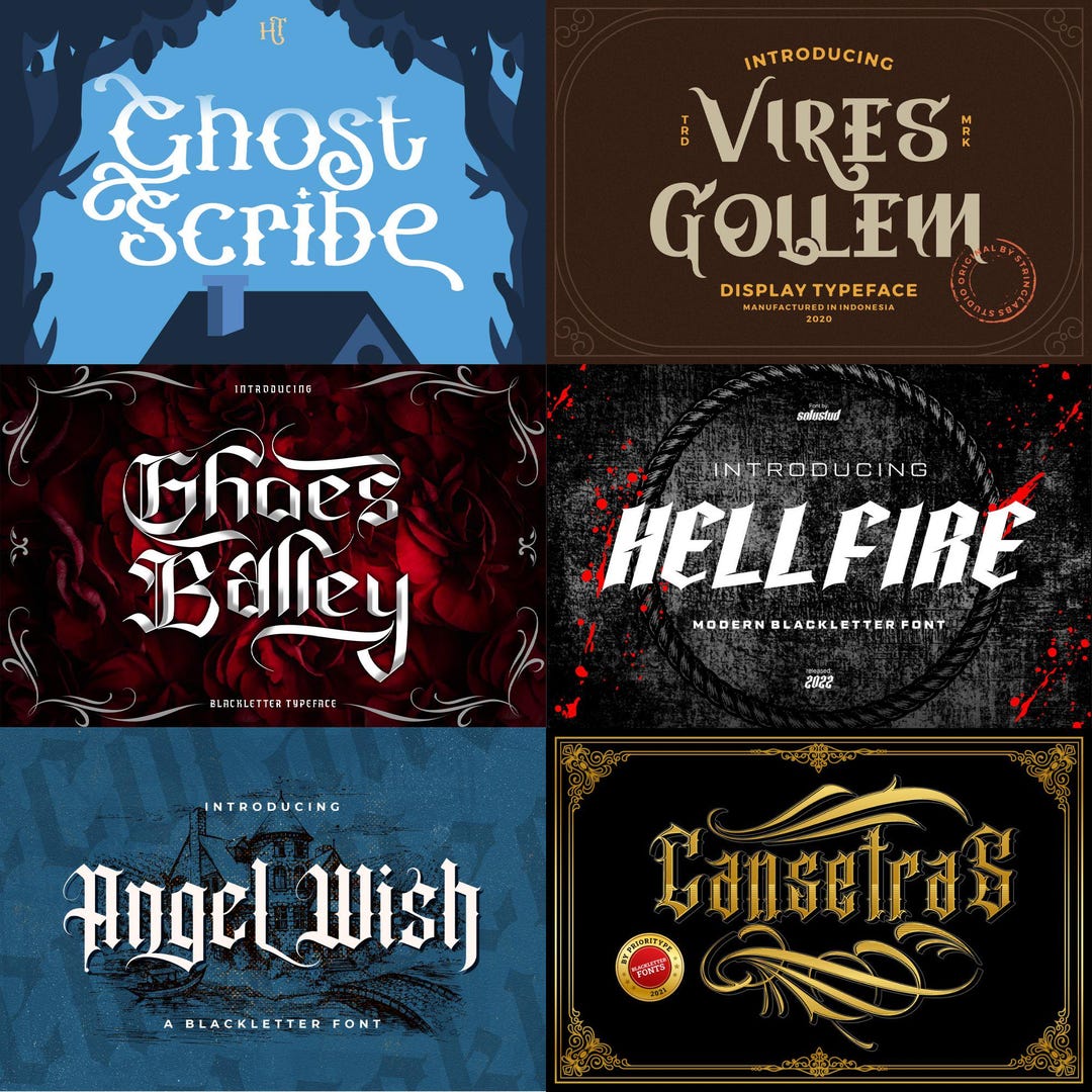 Compatible Font Gothic Fonts Bundle: 200 Medieval Style Fonts - Cricut & Canva ...