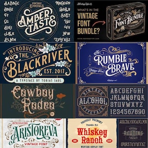 Vintage Font Bundle 200+ Vintage Fonts Collection Classic Typography Retro Lettering Stylish Alphabets Graphic Design Supplies