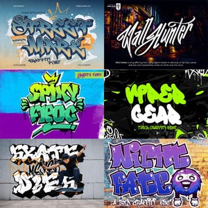 Font Graffiti Premium, oltre 350 font urbani, lettere dell'alfabeto e numeri, font speciali Cricut, grafica Procreate, download immediato
