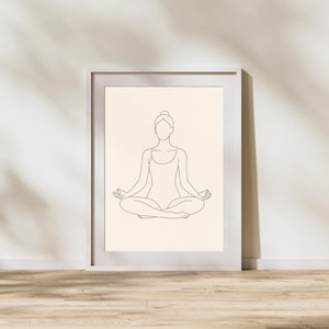 Minimalist Yoga Line Art Print: Boho Meditation Woman Illustration (Digital Download