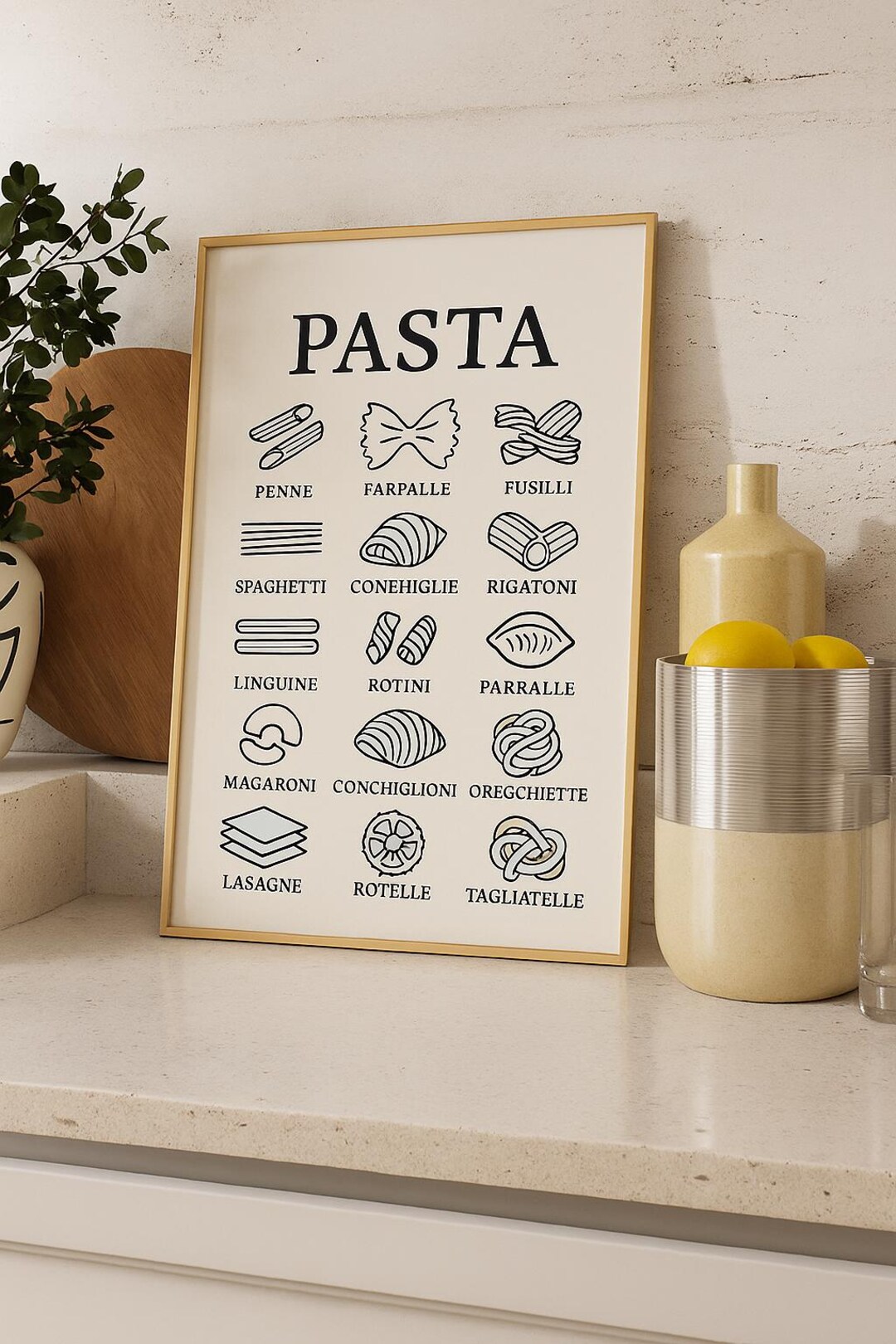 Minimal Pasta Shapes Chart Digital Wall Art Printable, Italian Pasta ...