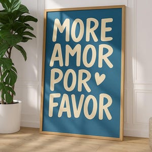 More Amor Por Favor Wall Art Printable, Retro Spanish Love Quote Poster, Bold Hand Lettered Typography Decor for Boho Home Vibes