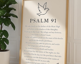 Psalm 91 Scripture Print, Minimalist Christian Home Decor (Digital Download)
