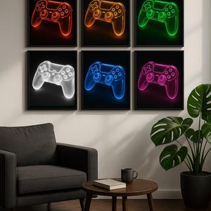 Gamer Room Decor Set of 6, Neon Controller Wall Art, Game Room Posters for Boys Bedroom, Gamepad Prints, Digital Download