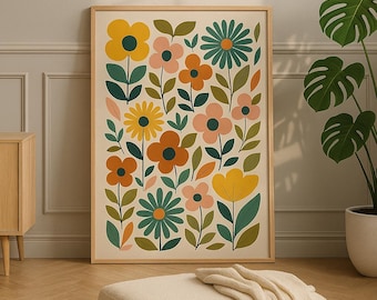 Imprimé floral Mid-Century, art scandinave rétro (téléchargement numérique)