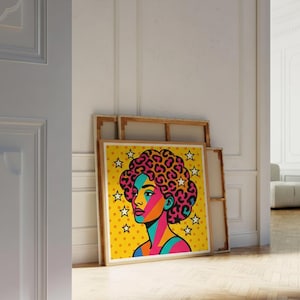 Pop Art Woman Portrait: Abstract Afro Hair, Vibrant Home Decor (Digital Download)