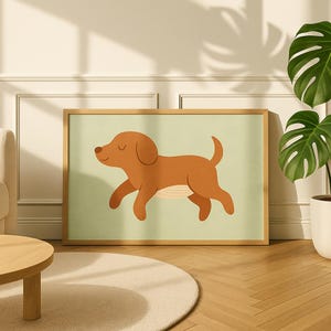 Cute Puppy Wall Art Print, Minimalist Dog Nursery Decor, Playful Animal Printable Poster for Kids Room, Scandinavian Style Dog Art