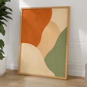 Earth Tone Abstract Wall Art Printable, Minimalist Boho Organic Shapes Poster in Terracotta Beige Green, Modern Digital Download Decor