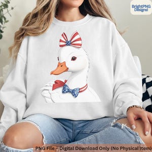 Patriotic Goose PNG, 4th of July Sublimation Design, USA Bow Clipart, Cute Farm Animal Printable, Independence Day Art