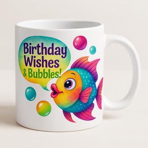Birthday Wishes Ceramic Coffee Cup - Fun Fish Design, Unique Gift for Kids, Colorful Mugs for Celebrations, Decorative Drinkware, 11oz [...]