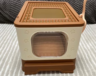Printed Pattern Top-Entry Cat Litter Box • Large Enclosed Litter with Drawer