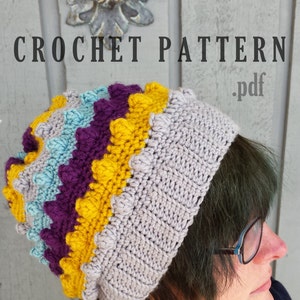 Crochet Pattern Slouchy Beanie ~ Textured Slouchy Hat ~ Winter Beanie ~ Popcorn Hat ~ Striped Hat ~ Knit Beanie ~ PDF Download