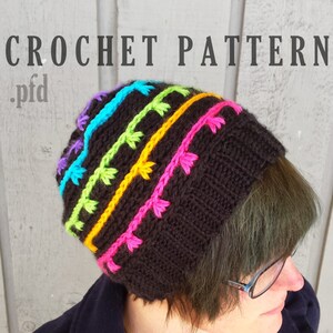 Crochet Pattern Slouchy Beanie ~ Slouchy Hat ~ Winter Beanie ~ Rainbow Hat ~ Striped Hat ~ Knit Beanie ~ PDF Download