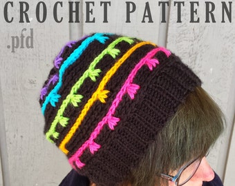 Crochet Pattern Slouchy Beanie ~ Slouchy Hat ~ Winter Beanie ~ Rainbow Hat ~ Striped Hat ~ Knit Beanie ~ PDF Download