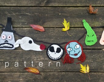 Nightmare Before Christmas Crochet Pattern ~ PDF Pattern ~ Crochet Pattern ~ Crochet Applique ~ Crochet Bunting ~ Kitchen Magnets