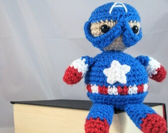 PDF Crochet Pattern Captain America Plushy Doll Amigurumi