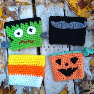 5-in-1 Halloween Crochet Pattern ~ PDF Pattern ~ Halloween Pattern ~ Crochet Cup Cozy ~ Mug Cozy ~ Frankenstein ~ Jack O Lantern ~ Mustache