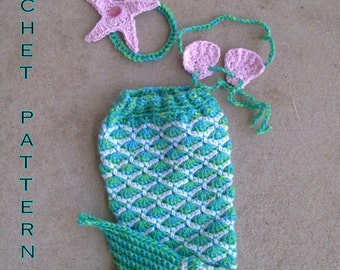 Crochet Pattern PDF Baby Mermaid Outfit Newborn Photo Prop