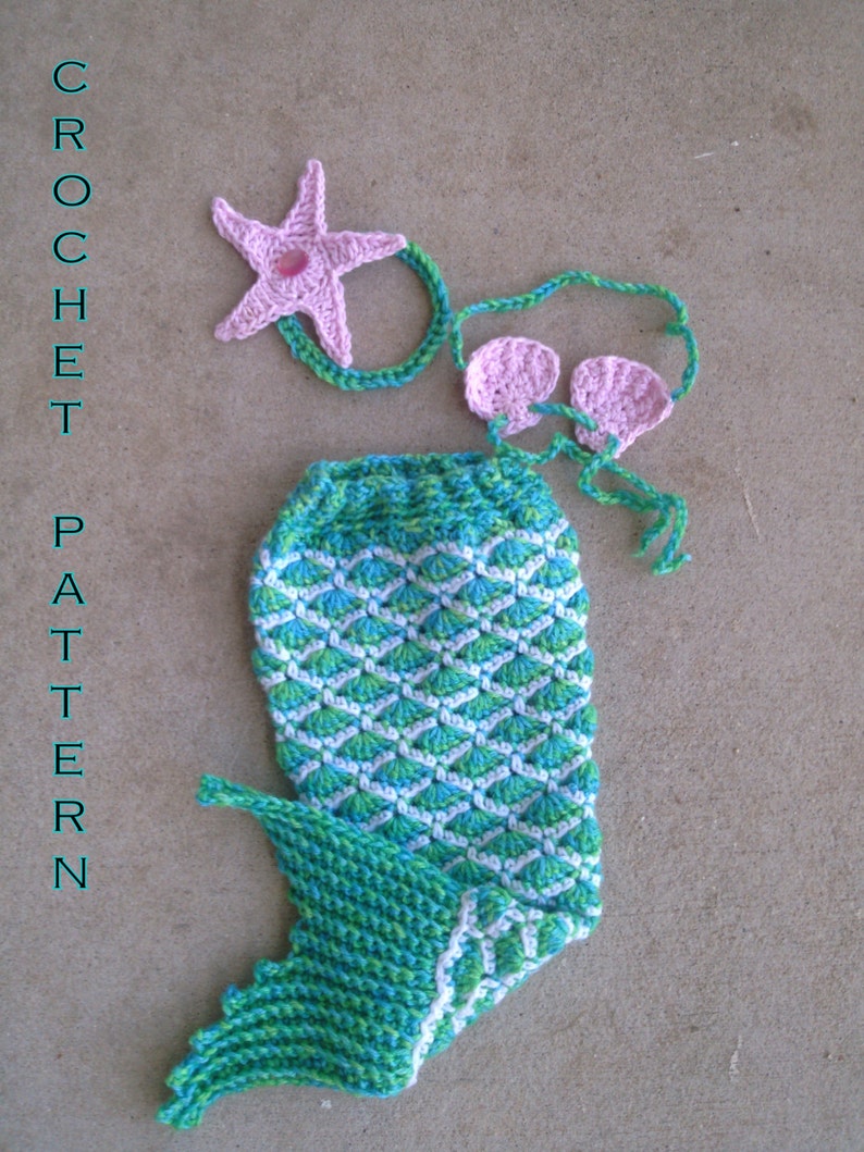 Crochet Pattern PDF Baby Mermaid Outfit Nouveau-né Photo Prop image 1