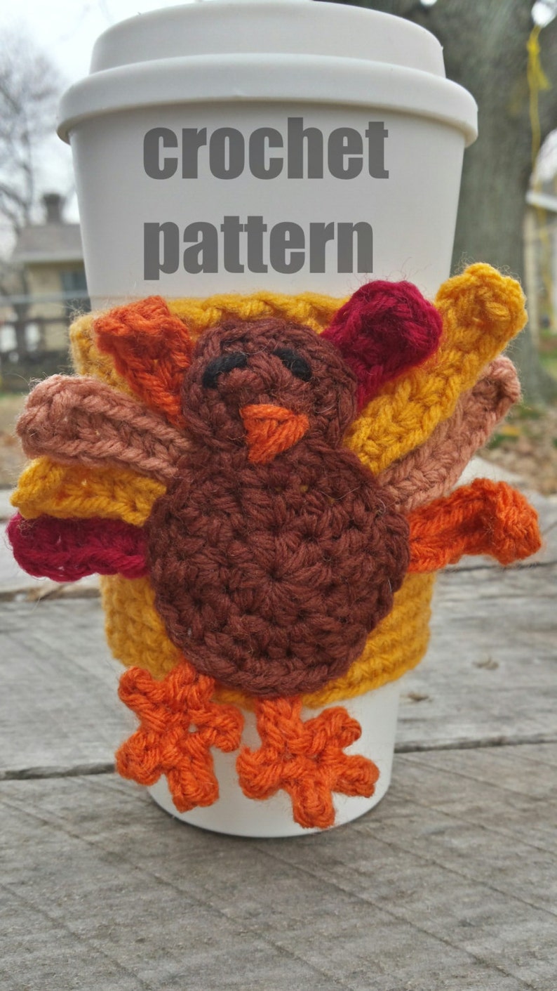 TURKEY Crochet PDF Pattern Thanksgiving Cup Cozy Coffee Mug Sleeve Turkey Crochet Mug Warmer Crochet Coffee Cozy image 1