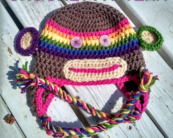 PDF PATTERN for Crochet Sock Monkey Hat Babies Children Toddler Teen Adult Beanie