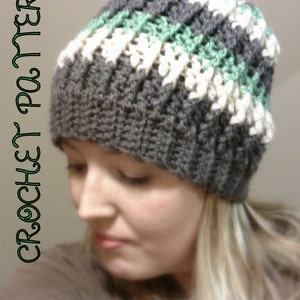 PDF PATTERN Slouchy Beanie Striped Crochet Hat Fall Accessories